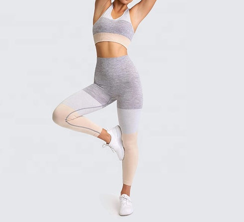 the keeper SET full length legging & crop colour block pale blush